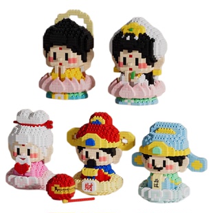 新小神仙醒狮财神好运微小颗粒拼装积木益智玩具礼物桌面摆件女孩