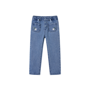 BLUEDOG蓝狗儿童秋冬新款韩系休闲刺绣直筒长裤男女童牛仔裤