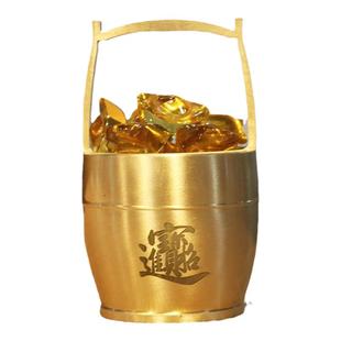 纯黄铜一桶金江山水桶招财进宝客厅书房办公室米缸聚宝盆家居摆件