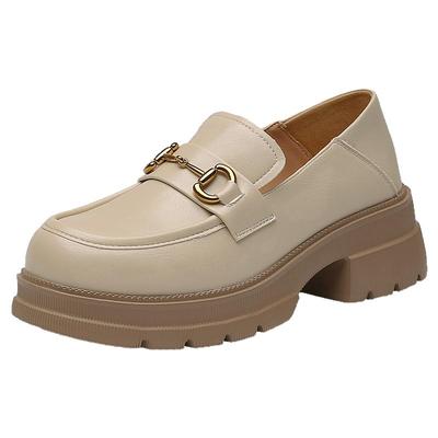 大东官方白色乐福鞋女2025新款秋冬一脚蹬百搭单鞋英伦厚底小皮鞋