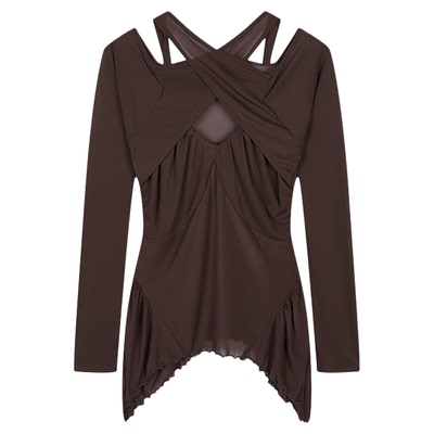 SLY夏季新品纯欲辣妹设计感交叉绑带轻薄针织衫030ISZ80-1991