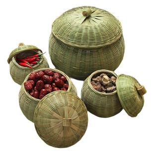 竹编制品鸡蛋篮零食篮家用收纳筐带盖子茶叶罐水果南瓜篮创意竹筐