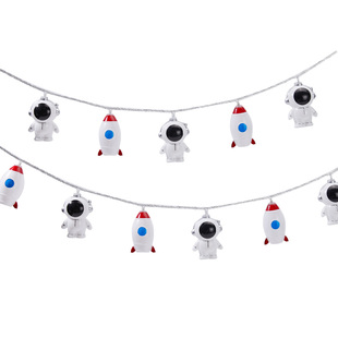 太空人儿童节火箭氛围装饰灯卡通宇航员星球宇宙背景布置小彩灯串