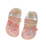 仙女风蝴蝶加绒洞洞鞋女童新款秋冬季外穿居家防滑时尚保暖棉拖鞋