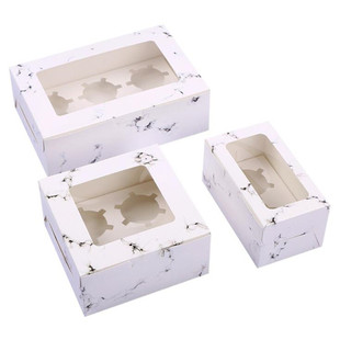 大理石纹手提开窗2/4/6粒纸杯蛋糕cupcake马芬盒冰淇淋烘焙西点盒