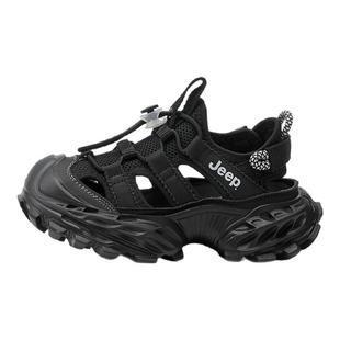 JEEP儿童凉鞋男童女童黑色夏2025新款透气软底男孩户外涉水溯溪鞋