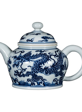 钟家窑陶瓷柴窑青花云龙纹茶壶