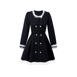 AM NANA法式复古小香风连衣裙外套气质优雅小个子短裙子女装秋冬