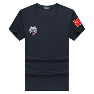 夏季刺绣狼头T恤宽松速干运动短袖体能训练运动半袖特种老兵衣服