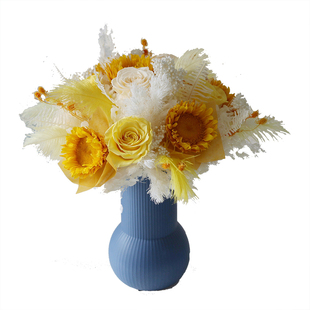 永生花向日葵玫瑰混搭花束 自然风黄色系保鲜花感恩节礼物玄关摆