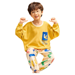 2026年新款男童睡衣长袖春秋季纯棉套头家居服小男宝宝中大童卡通
