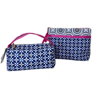 新款 雅诗兰黛专柜赠品藏蓝色碎花手提化妆包收纳包大容量化妆包