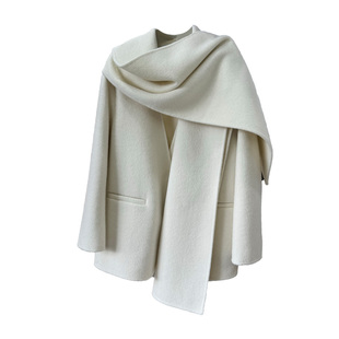 围巾双面羊毛大衣女短款2025年秋冬新款韩版时尚 V领气质毛呢外套