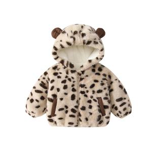 凡猎女童外套冬装洋气婴儿可爱毛绒衣服宝宝加绒夹棉连帽上衣冬季