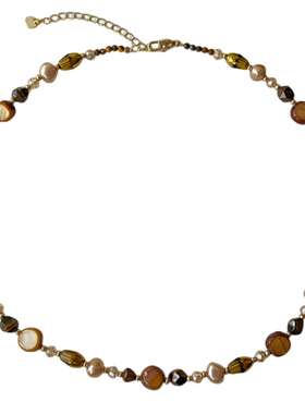 秋冬复古咖色美拉德虎眼石项链女