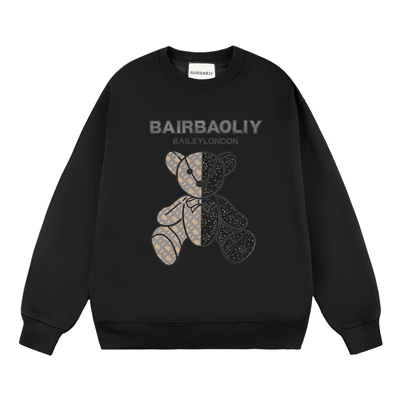 BAIRBAOLIY秋冬轻奢高品设计师套头卫衣百搭卡通小熊烫钻圆领上衣