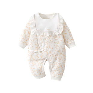 新生婴儿夹棉连体衣满月宝宝衣服40g薄棉宝宝蝴蝶衣护肚哈衣爬服