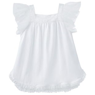 雪雅可童装女童T恤夏季新款白色洋气时尚儿童纯棉公主小飞袖上衣