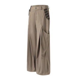 半片花瓣 蝉翼拼接口袋打褶阔腿工装裤 轻薄休闲设计感美式伞兵裤