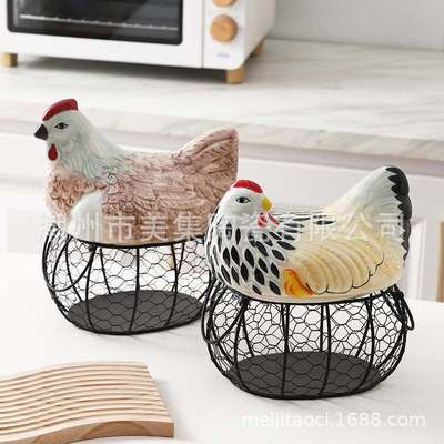 陶瓷母鸡收纳篮铁艺收纳厨房水果批发物鸡蛋创意篮子篮篮家用储