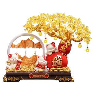 招财进宝发财树招财猫流沙画摆件酒柜店铺前台装饰品乔迁开业礼物