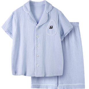 euv 儿童家居服男童夏季纯棉纱布睡衣女童夏天短袖套装全棉中大童
