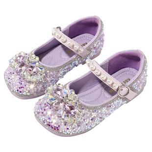 ABCdoukids女童皮鞋2025夏季新款小女孩软底艾莎公主鞋儿童水晶鞋