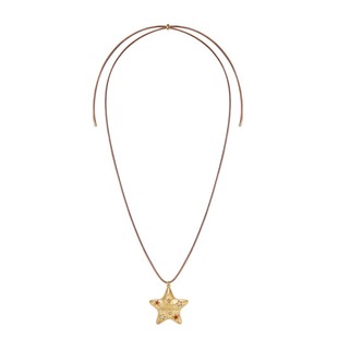 RecoPan重塑未来/棕金色星星浮雕项链长款复古皮绳毛衣链美拉德