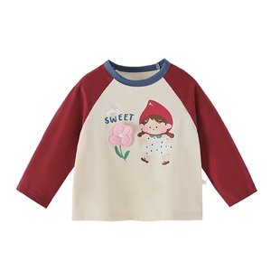 [7A抑菌]女童t恤春秋小童撞色插肩衣服儿童萌趣童装6宝宝春季上衣