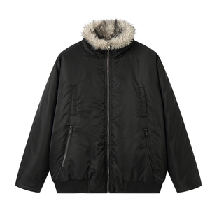 白口阳【北极星夜】黑色毛绒领内胆摇粒加厚重磅派克服外套冬季男