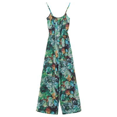 高腰长裤度假沙滩印花雪纺连体裤