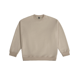 百机秋季宽松卫衣美式小领口纯色落肩长袖男大地色圆领上衣女套头