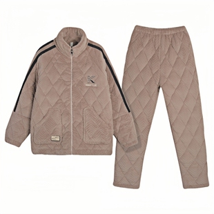 珊瑚绒睡衣男士秋冬款加厚加绒保暖三层夹棉冬季法兰绒家居服套装