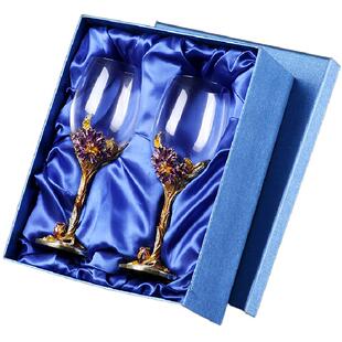 珐琅彩鸢尾无铅水晶红酒杯醒酒器套装创意高脚杯子高档结婚礼物