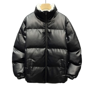 皮面羽绒棉服男冬季加绒加厚羊羔绒外套棉袄2025年新款棉衣男青年