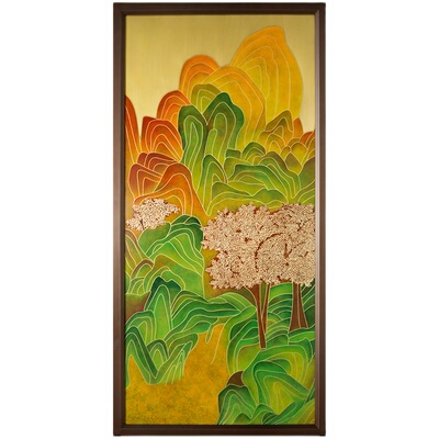 朱炳仁新中式风手绘山水铜壁画