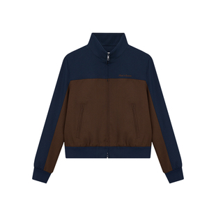 KENT&CURWEN/肯迪文2025秋冬新品女士立领拼接休闲卫衣短外套夹克