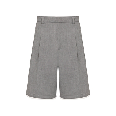 Maison Wester2025年秋季新品白边纯色裤高腰褶皱拼色直筒裤短裤