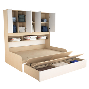 榻榻米床衣柜一体 现代简约多功能儿童储物拖床组合 小户型可定制