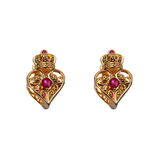 双面爱心皇冠耳扣2025新款爆高级感耳环宫廷风中古红宝石心形耳饰