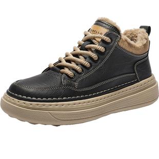 百丽男鞋加绒保暖高帮鞋男士雪地靴冬商场款厚底增高棉鞋8ZY11AD6