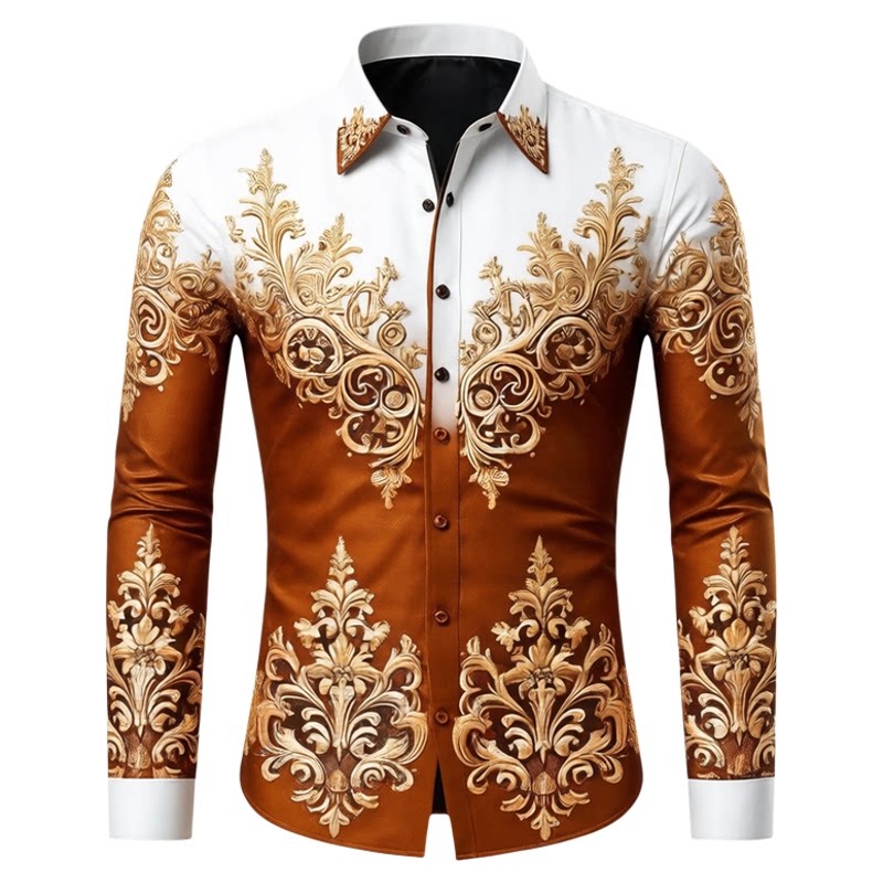 3D印花长袖男士单排扣衬衫3D Printed Long-Sleeved Men's Shirts - 白底图