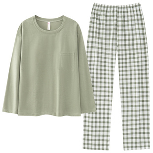 芬腾可安睡衣女春秋季带胸垫棉质长袖免穿文胸外穿秋冬圆领家居服