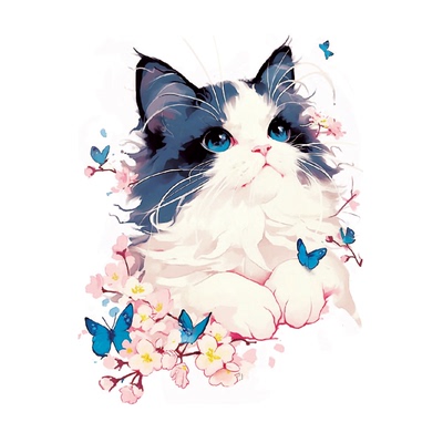 她画 奶牛猫彩色纹身贴手臂防水持久女贴纸女生图案高级感ins风