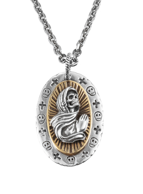 泰银复古十字架骷髅项链吊坠