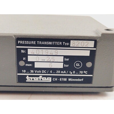 Trafag 8202 Pressure Transmitter Range 0 2.5 BAR Maximum 6 1