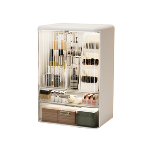 双开门化妆盒收纳盒大容量透明整理盒桌面化妆品防尘收纳神器