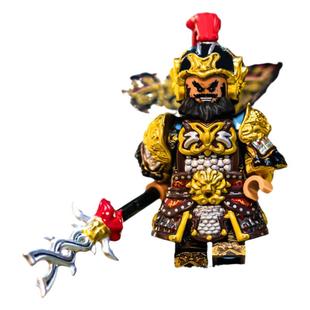 国潮玩具新款三国演义张飞赵云关羽盔甲版积木适用乐高第三方人仔
