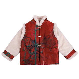 儿童拜年服女童红色喜庆风过年衣服男童唐装冬季加厚新年拜冬年服