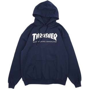 THRASHER 字母灰色连帽卫衣 HOODIE滑板经典款王一博同款加绒帽衫
